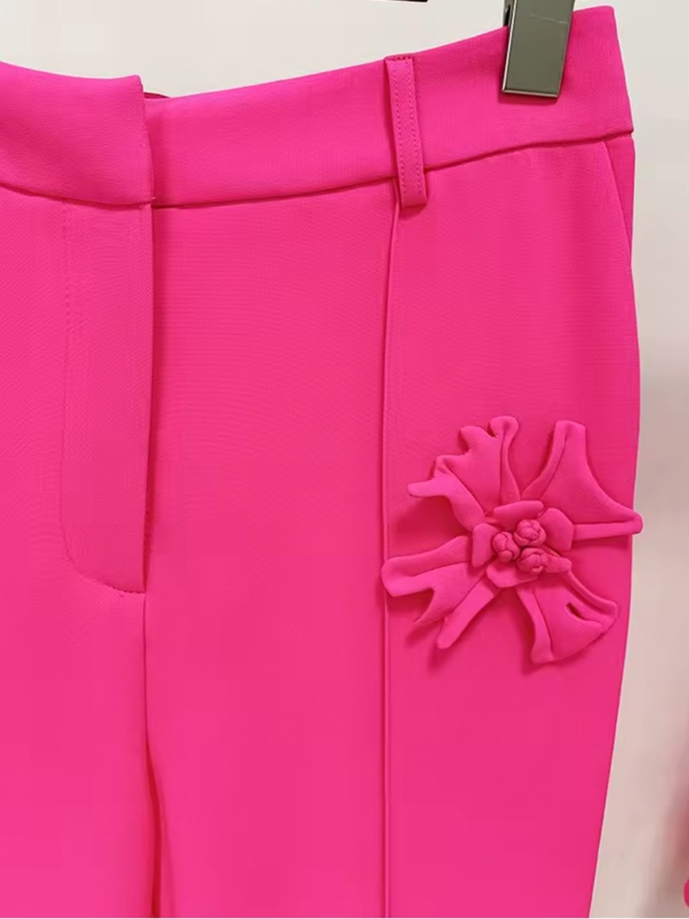 Floral Appliqué Wide-Leg Pants in Hot Pink - Picture 4 of 7